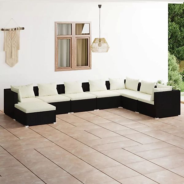 Vidaxl 8-tlg. Garten-lounge-set Mit Kissen Poly Rattan Schwarz günstig online kaufen