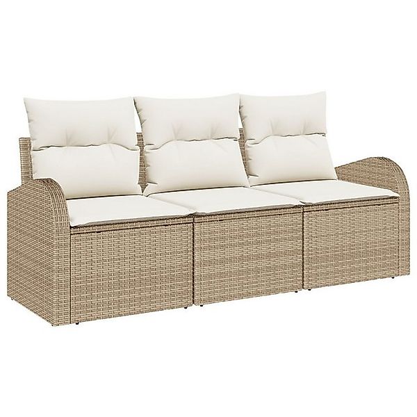 vidaXL Loungesofa 3-teiliges Gartensofa Set mit Kissen Beige Poly Rattan, 3 günstig online kaufen