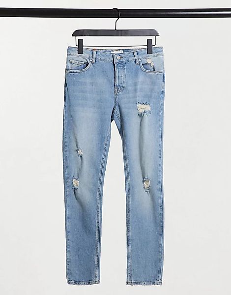 ASOS DESIGN – Eng geschnittene Jeans in heller Vintage-Waschung mit Zierris günstig online kaufen