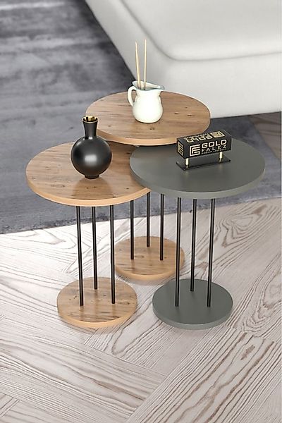 en.casa Couchtisch (3-St), Satztisch-Set 34 x 34 cm Spanplatte Braun 893215 günstig online kaufen