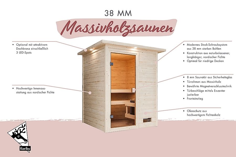 Karibu Sauna »"Sandy" mit bronzierter Tür und Kranz, Ofen 9 kW, naturbelass günstig online kaufen