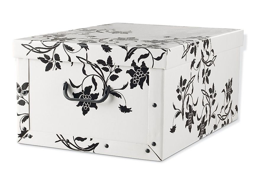 Home4You Aufbewahrungsbox, Weiß, Blumenranken in schwarz, günstig online kaufen