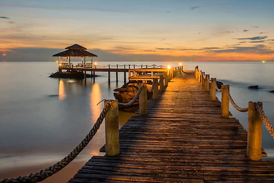 Papermoon Fototapete »Wooded bridge pier between sunset« glatt günstig online kaufen