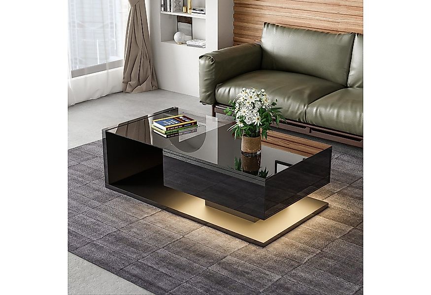 HAUSS SPOLE Couchtisch in Hochglanz mit Glas und LED-Leuchten und 1Schublad günstig online kaufen