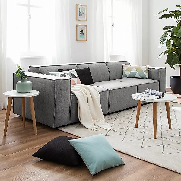 home24 Sofa Kinx 3-Sitzer Hellgrau Webstoff 260x72x96 cm (BxHxT) Modern günstig online kaufen