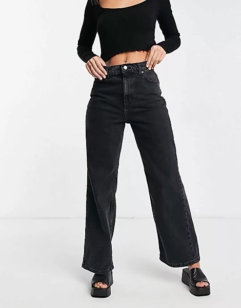 ASOS DESIGN – Lässige Dad-Jeans in verwaschenem Schwarz mit hohem Bund günstig online kaufen