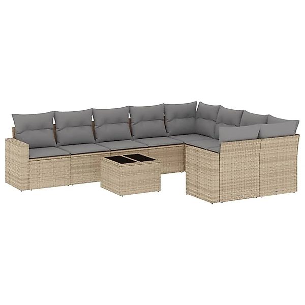 vidaXL 10-Tlg Garten-Sofagarnitur mit Kissen Beige Poly Rattan 3251786 günstig online kaufen
