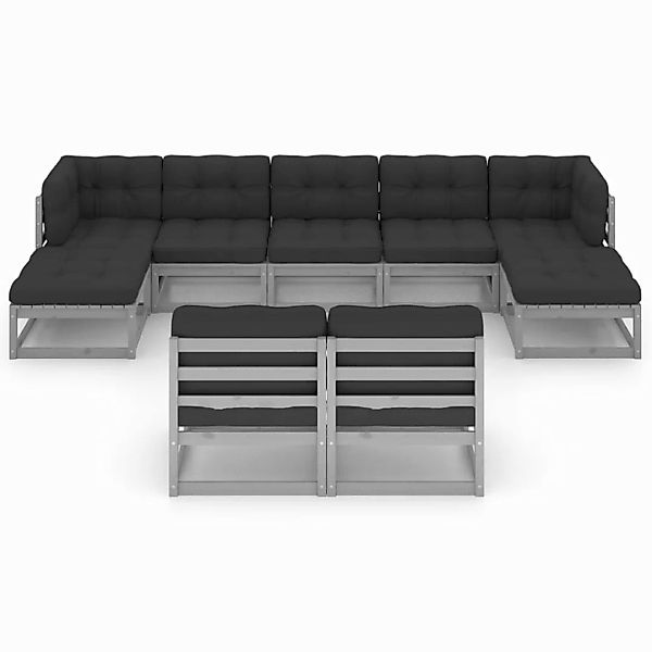 9-tlg. Garten-lounge-set Mit Kissen Grau Kiefer Massivholz günstig online kaufen