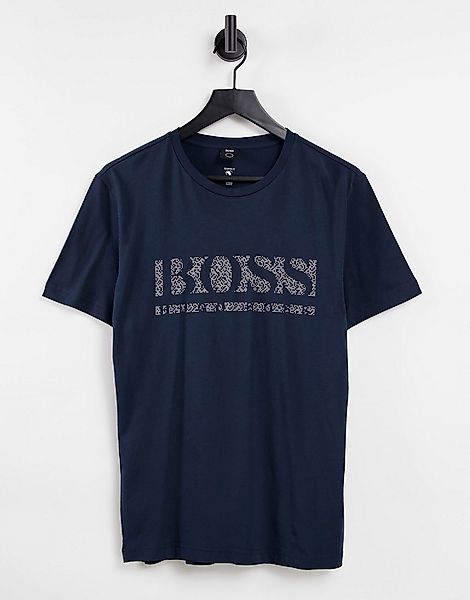 BOSS – Athleisure Tee Pixel 1 – T-Shirt in Marineblau/Weiß mit großem Logo günstig online kaufen