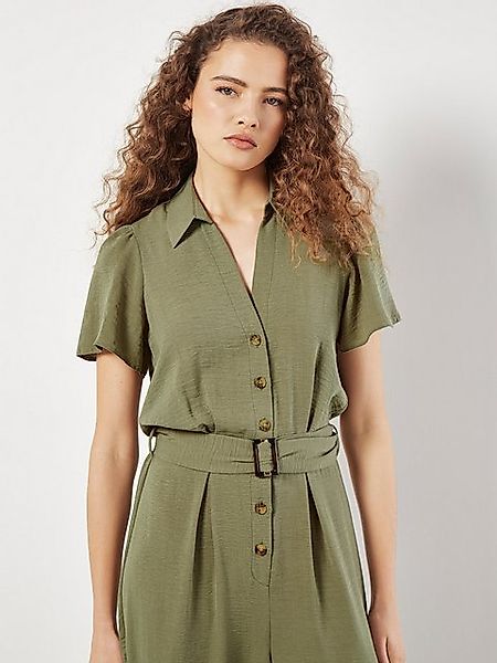 Apricot Jumpsuit Gathered Sleeve Button Down Jumpsuit, (2-tlg., Stoffgürtel günstig online kaufen