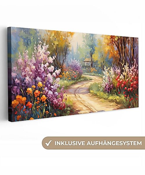 OneMillionCanvasses® Leinwandbild Panorama Blumen - Bäume - Kunst - Aquarel günstig online kaufen