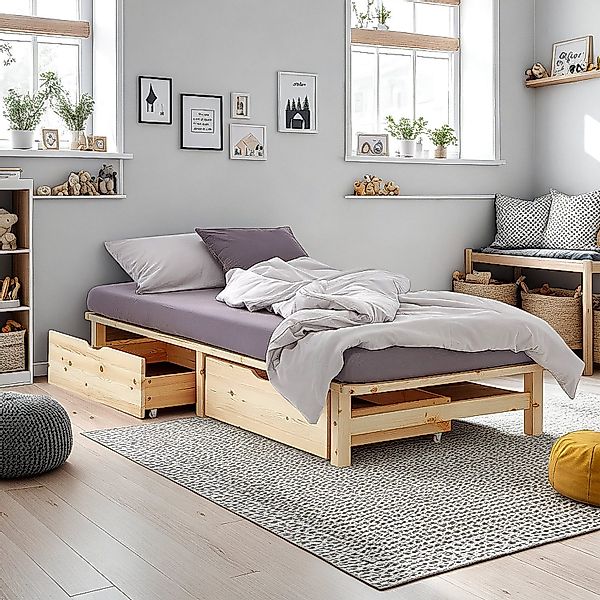 Homestyle4u Holzbett Palettenbett Holz Kiefer Futonbett günstig online kaufen