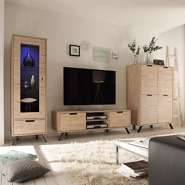 Retro Wohnwand in Eiche 360 cm (dreiteilig) günstig online kaufen