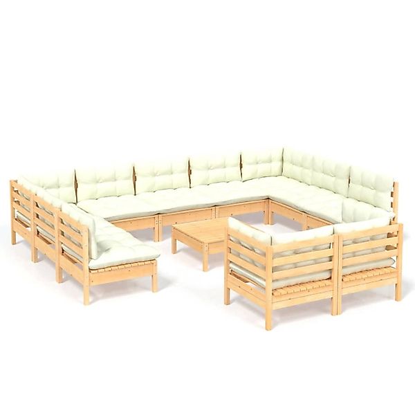 vidaXL 12-tlg Garten-Lounge-Set mit Creme Kissen Massivholz Kiefer Modell 9 günstig online kaufen