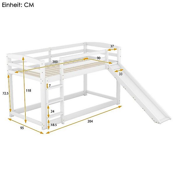 Flieks Etagenbett, Kinderbett mit Rutsche & oberem Lattenrost 90x200cm Kief günstig online kaufen