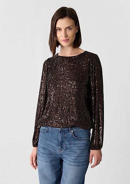 comma Langarmbluse Bluse Bluse mit Pailletten und Elastikbündchen günstig online kaufen