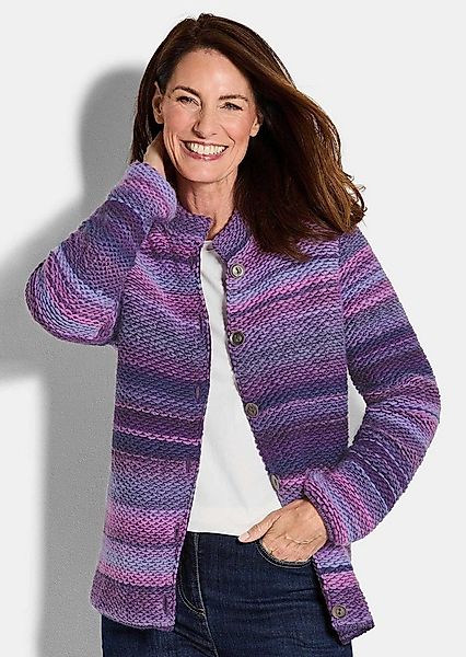 GOLDNER Strickjacke Kurzgröße: Multicolor Woll-Jacke mit Stehkragen Hüftlan günstig online kaufen