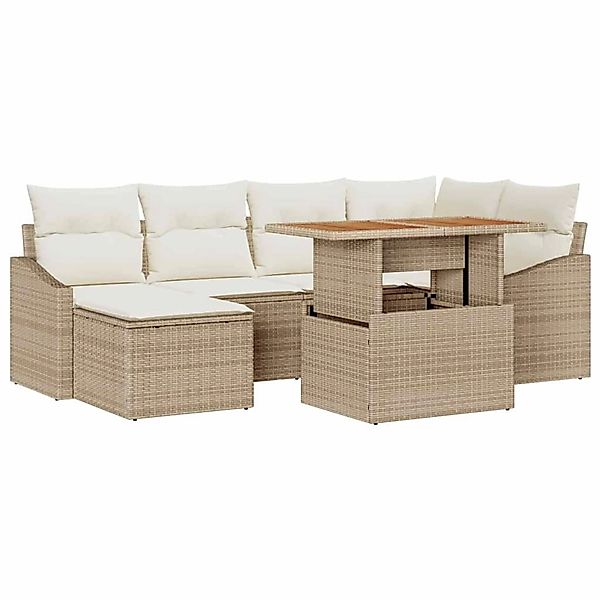vidaXL Garten-Sofa-Set mit Speicher 7-Tlg Beige Poly Rattan 3358598 günstig online kaufen