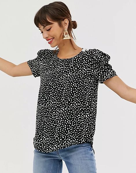 River Island – Gewebtes T-Shirt mit Punkteprint und Puffärmeln-Mehrfarbig günstig online kaufen