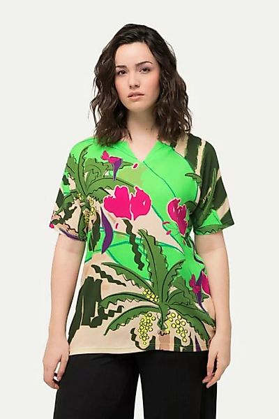 Ulla Popken Rundhalsshirt T-Shirt Palmen Oversized Tunika-Ausschnitt Halbar günstig online kaufen