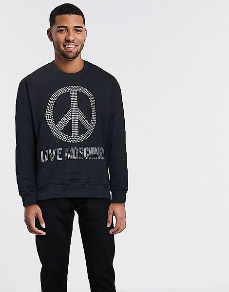 Love Moschino – Mit Nieten besetztes Sweatshirt-Schwarz günstig online kaufen