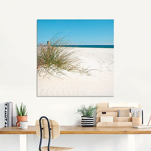 Artland Glasbild "Schöne Sanddüne mit Gräsern und Zaun" Strand 1 Stk. tlg. günstig online kaufen