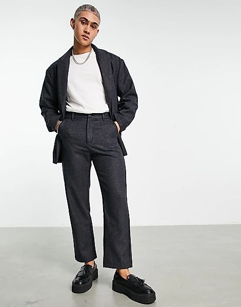 Bando – Anzugjacke mit lockerem Schnitt aus gebürsteter Wolle-Grau günstig online kaufen