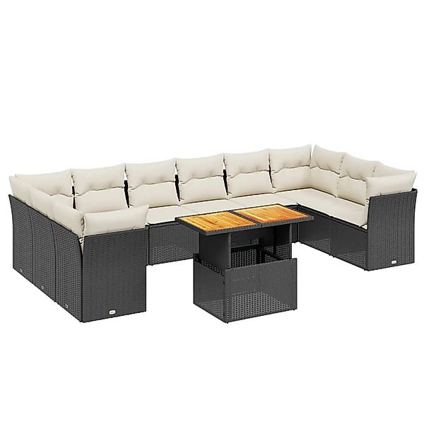 vidaXL 11-Tlg Garten-Sofagarnitur mit Kissen Schwarz Poly Rattan 3271021 günstig online kaufen