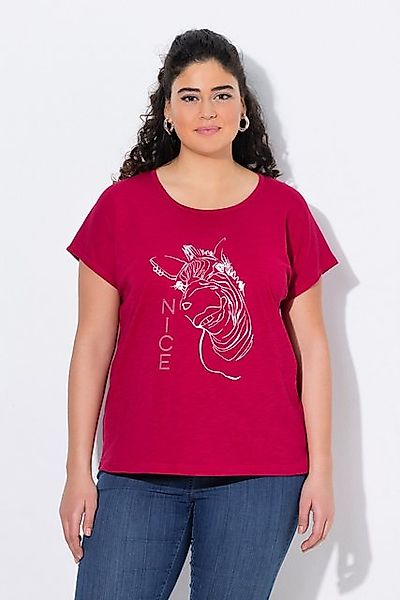 Ulla Popken T-Shirt T-Shirt Metallic-Tiermotiv Oversized Rundhals günstig online kaufen