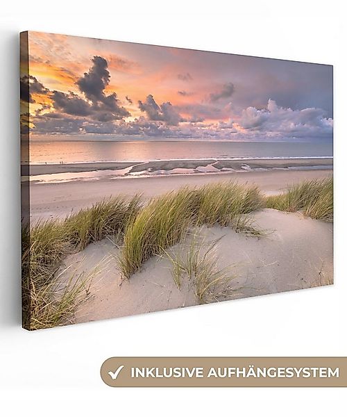 OneMillionCanvasses® Leinwandbild Sonnenuntergang - Düne - Strand - Pflanze günstig online kaufen