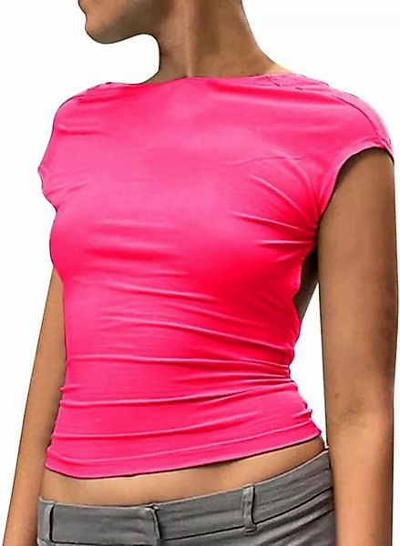 FIDDY Kurzarmbluse Damen Sexy Rückenfrei Crop Tops Rundhals Kurzarm T-Shirt günstig online kaufen