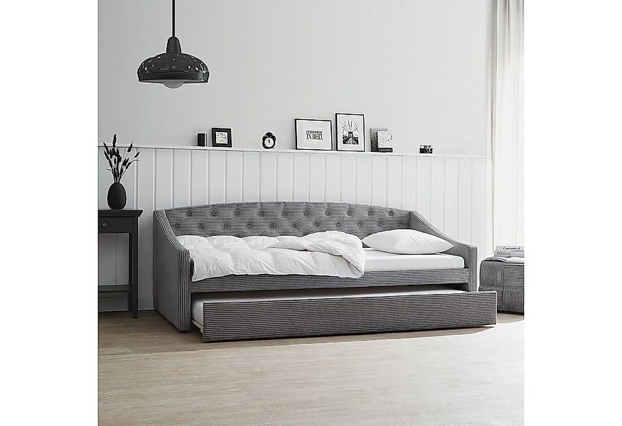 Homestyle4u Polsterbett 90x200 Schlafsofa Cord Grau Tagesbett Ausziehbar 25 günstig online kaufen
