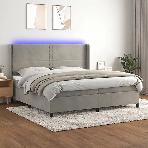 Vidaxl Boxspringbett Mit Matratze & Led Hellgrau 200x200 Cm Samt günstig online kaufen