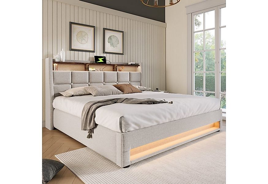 REDOM Polsterbett (LED Doppelbett Jugendbett mit USB Ladeanschluss), 140x20 günstig online kaufen