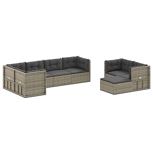 vidaXL 8-tlg Garten-Lounge-Set mit Kissen Grau Poly Rattan Modell 51 günstig online kaufen