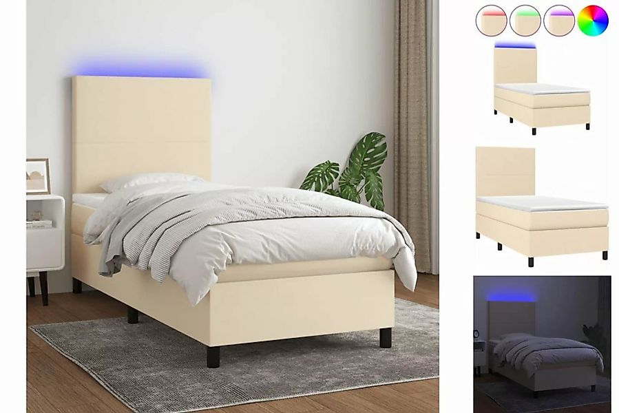 vidaXL Bett Boxspringbett mit Matratze & LED Creme 90x200 cm Stoff günstig online kaufen
