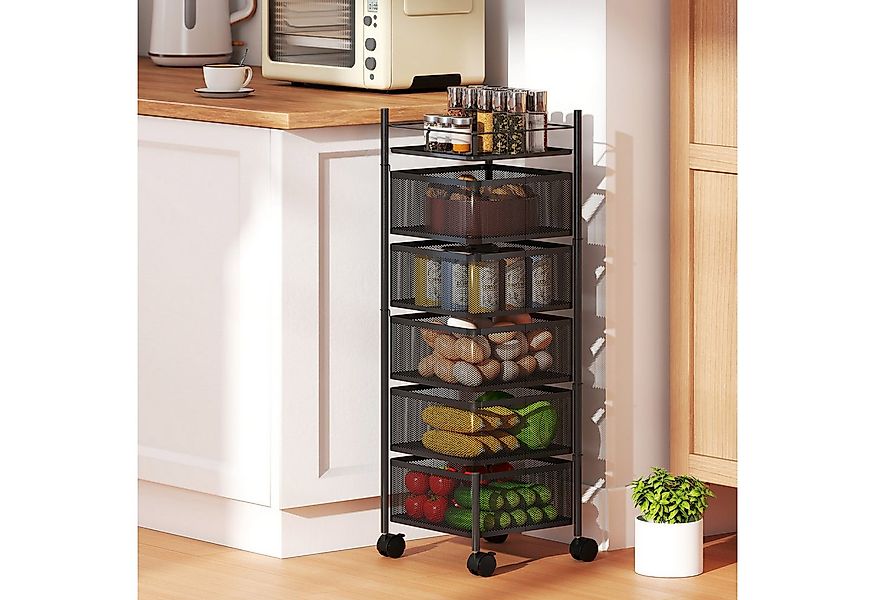 HOMCOM Küchenwagen mit 5 Ebenen, drehbaren Körben, Griff, (Servierwagen, 1 günstig online kaufen