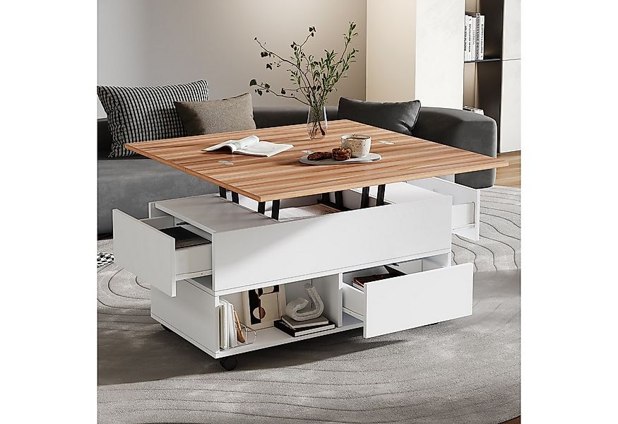 KLAM HOME Couchtisch 100*50*52cm Couchtisch mit 4 Rollen, anhebbarer Kaffee günstig online kaufen