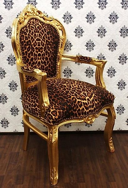 Casa Padrino Esszimmerstuhl Barock Esszimmer Stuhl Leopard / Gold mit Armle günstig online kaufen