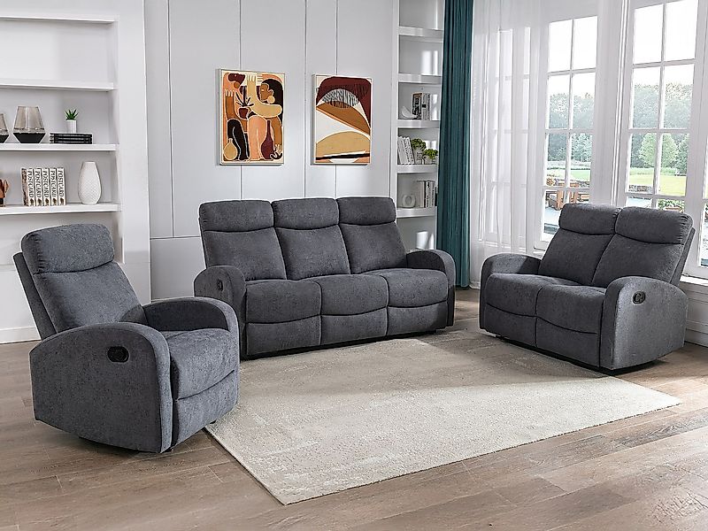 Relaxsofa 3-Sitzer - Stoff - Grau - EVELYN günstig online kaufen