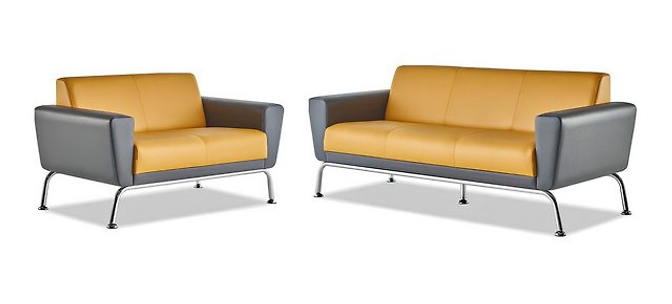 JVmoebel 2-Sitzer Sofagarnituren 3-Sitzer 2-Sitzer Gelb Grau Sofa-Set Leder günstig online kaufen