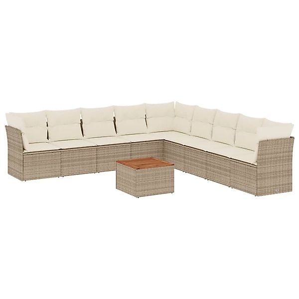 vidaXL 10-Tlg Garten-Sofagarnitur mit Kissen Beige Poly Rattan 3256023 günstig online kaufen