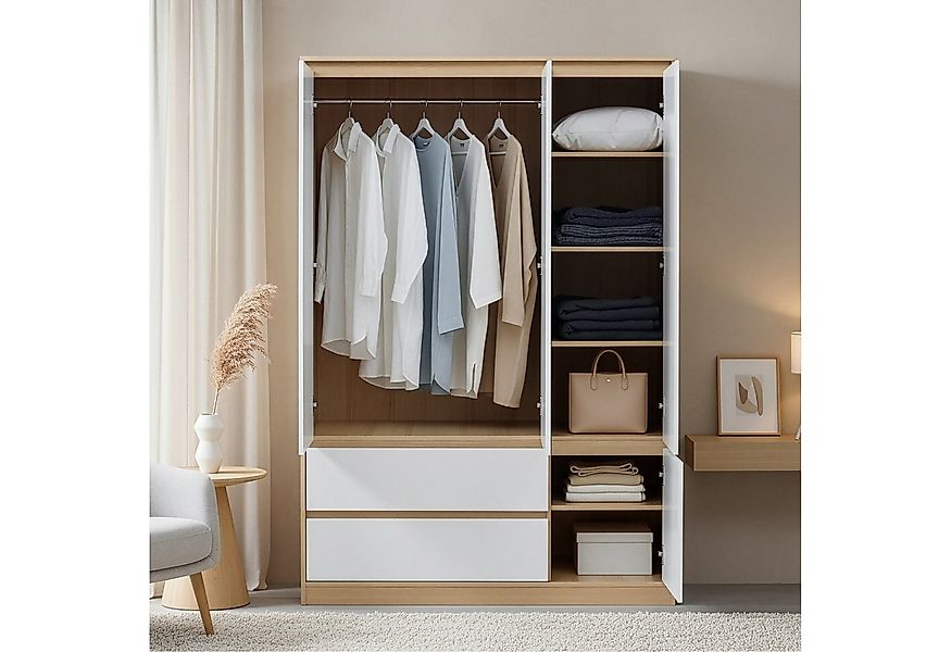 en.casa Kleiderschrank »Bastheim« 4 Türen, 6 Fächer, 2 Schubladen Eiche / W günstig online kaufen