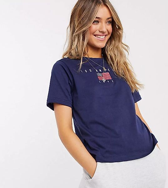 Daisy Street – Legeres T-Shirt mit Los Angeles-Stickerei-Navy günstig online kaufen