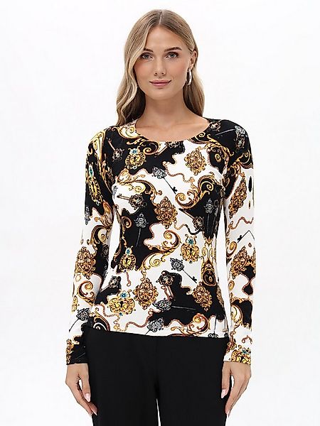 Passioni Strickpullover in schwarz weiß mit goldfarbenen Ornamenten günstig online kaufen