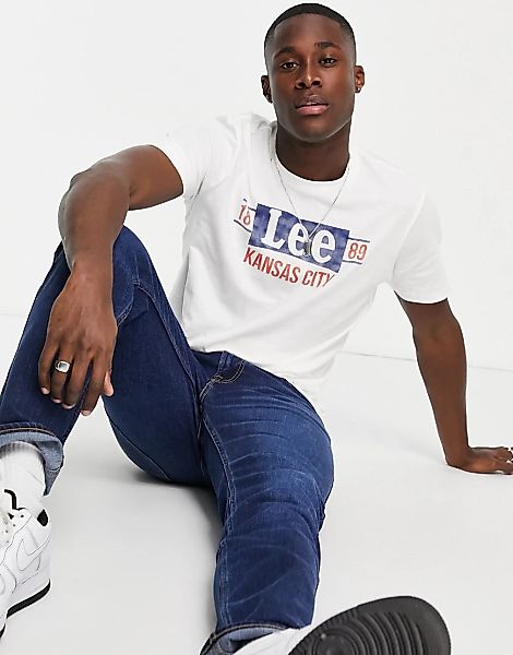 Lee – T-Shirt mit Rundhalsausschnitt und Logo-Weiß günstig online kaufen
