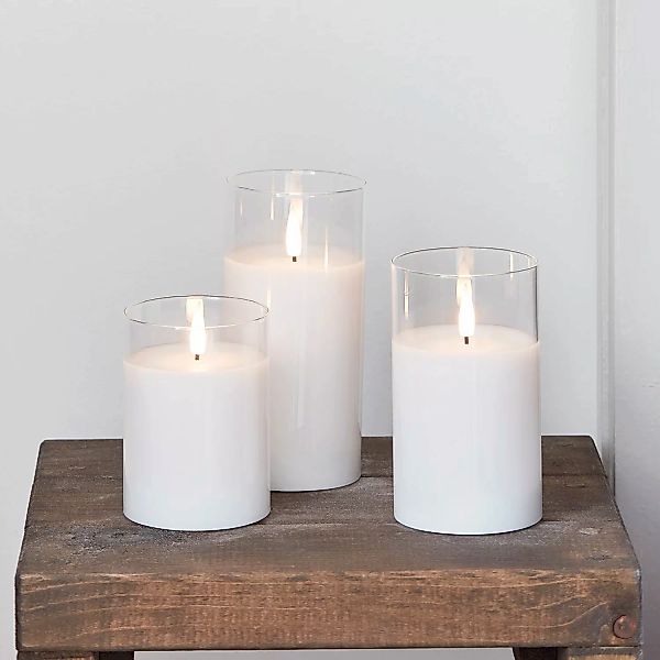 TruGlow® LED Kerzen Echtwachs Trio weiß in Gläsern mit Fernbedienung günstig online kaufen