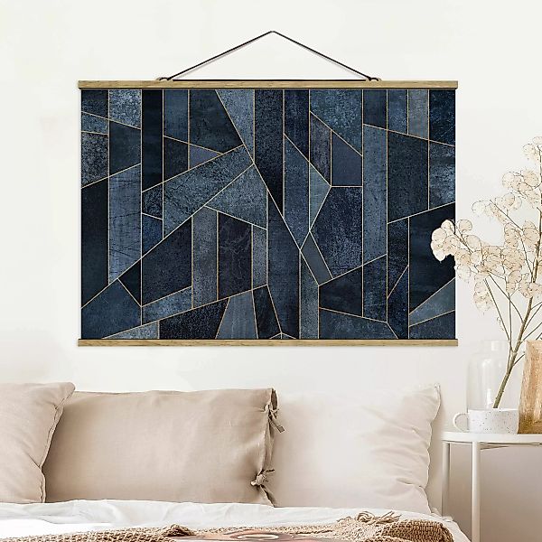 Stoffbild Abstrakt mit Posterleisten - Querformat Blaue Geometrie Aquarell günstig online kaufen