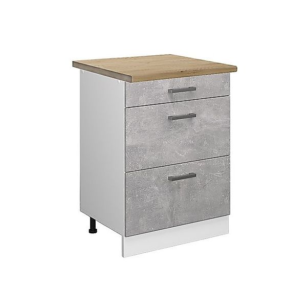 Vicco Küchenunterschrank R-Line Beton/Weiß 60 cm mit Schubladen AP Eiche günstig online kaufen