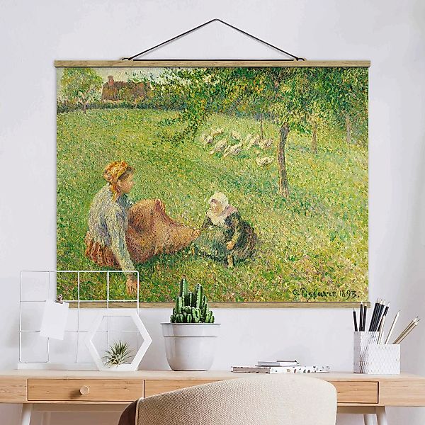 Stoffbild Tiere mit Posterleisten - Querformat Camille Pissarro - Gänsehirt günstig online kaufen